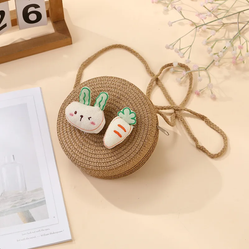 Summer Girls Woven Seaside Bag  New Cute Rabbit Straw Bag Beach Children Crossbody Small Round Bag display picture 14