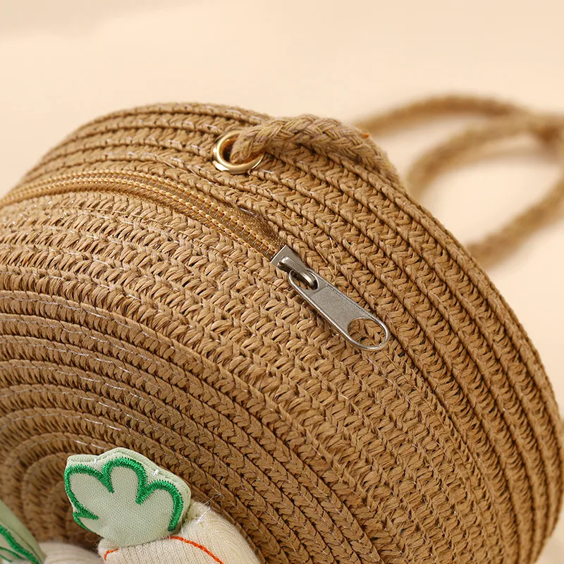 Summer Girls Woven Seaside Bag  New Cute Rabbit Straw Bag Beach Children Crossbody Small Round Bag display picture 17