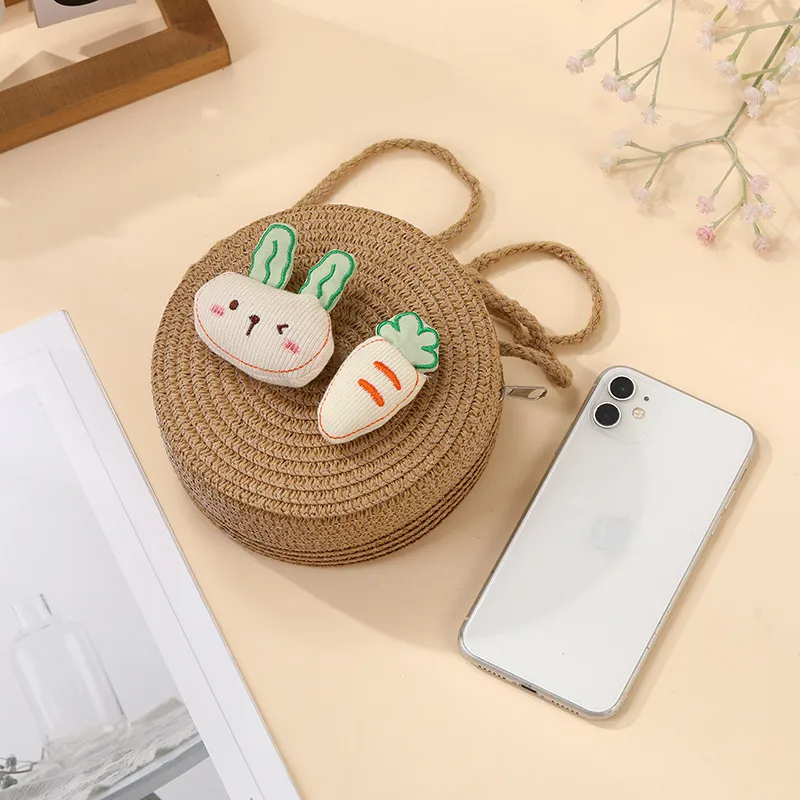 Summer Girls Woven Seaside Bag  New Cute Rabbit Straw Bag Beach Children Crossbody Small Round Bag display picture 19