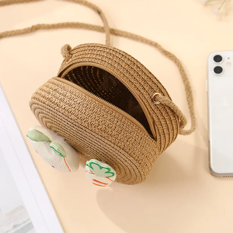 Summer Girls Woven Seaside Bag  New Cute Rabbit Straw Bag Beach Children Crossbody Small Round Bag display picture 20