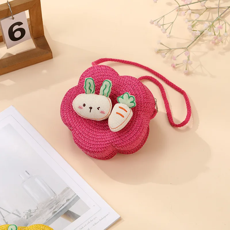 Summer Girls Woven Seaside Bag  New Cute Rabbit Straw Bag Beach Children Crossbody Small Round Bag display picture 21