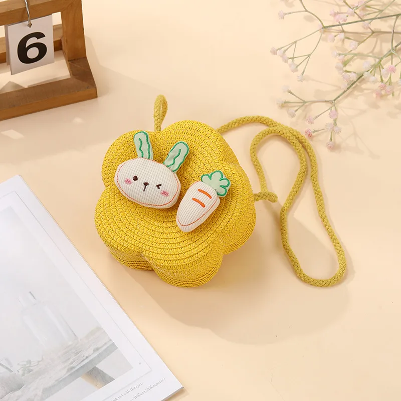 Summer Girls Woven Seaside Bag  New Cute Rabbit Straw Bag Beach Children Crossbody Small Round Bag display picture 22