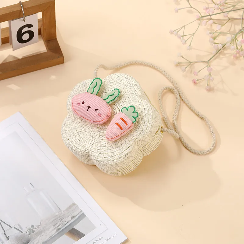 Summer Girls Woven Seaside Bag  New Cute Rabbit Straw Bag Beach Children Crossbody Small Round Bag display picture 23