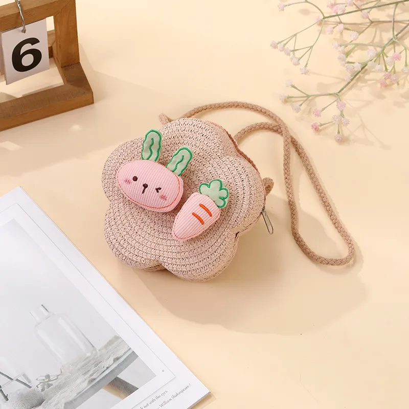 Summer Girls Woven Seaside Bag  New Cute Rabbit Straw Bag Beach Children Crossbody Small Round Bag display picture 24