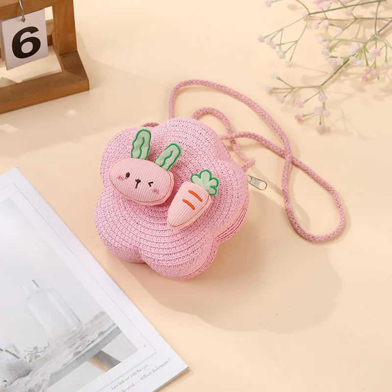 Summer Girls Woven Seaside Bag  New Cute Rabbit Straw Bag Beach Children Crossbody Small Round Bag display picture 25