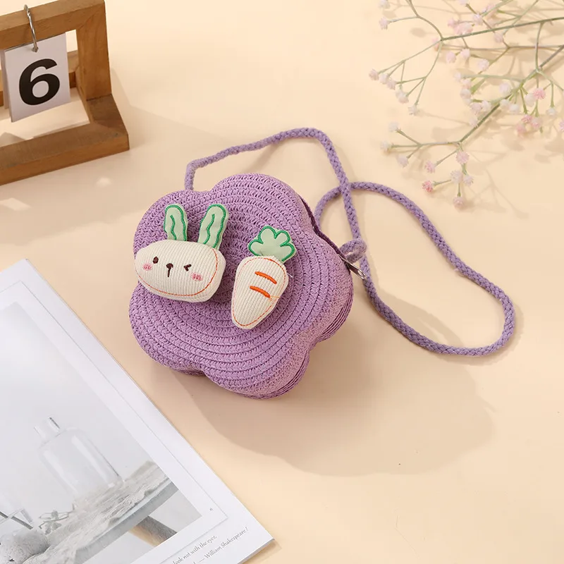 Summer Girls Woven Seaside Bag  New Cute Rabbit Straw Bag Beach Children Crossbody Small Round Bag display picture 26