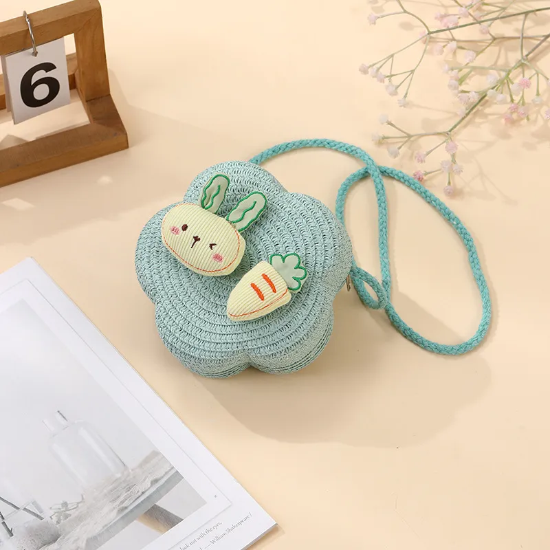 Summer Girls Woven Seaside Bag  New Cute Rabbit Straw Bag Beach Children Crossbody Small Round Bag display picture 27