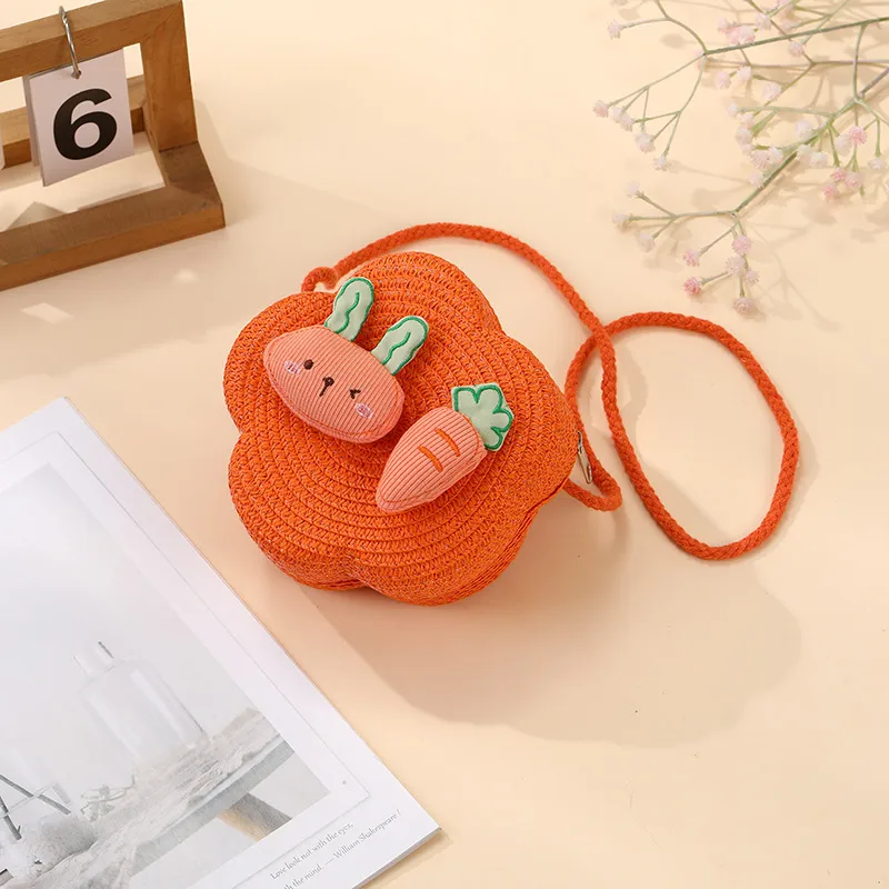 Summer Girls Woven Seaside Bag  New Cute Rabbit Straw Bag Beach Children Crossbody Small Round Bag display picture 28