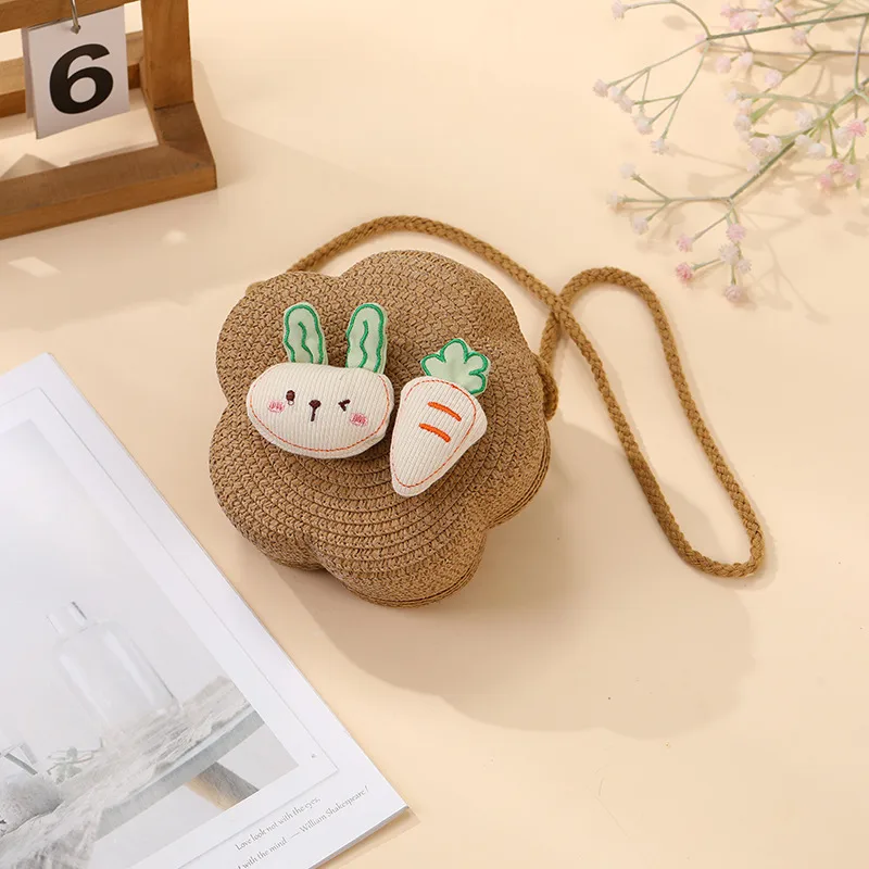 Summer Girls Woven Seaside Bag  New Cute Rabbit Straw Bag Beach Children Crossbody Small Round Bag display picture 29