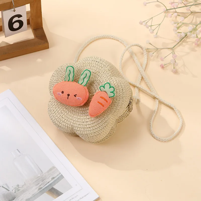 Summer Girls Woven Seaside Bag  New Cute Rabbit Straw Bag Beach Children Crossbody Small Round Bag display picture 30