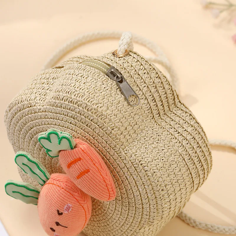 Summer Girls Woven Seaside Bag  New Cute Rabbit Straw Bag Beach Children Crossbody Small Round Bag display picture 32