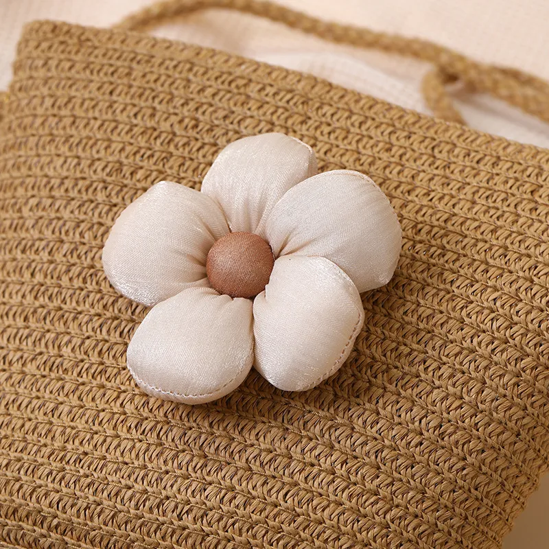 Summer Straw Bag Woven Bag Seaside Beach Cute Children's Straw Bag Tulip Flower Girls' Crossbody Bag display picture 5