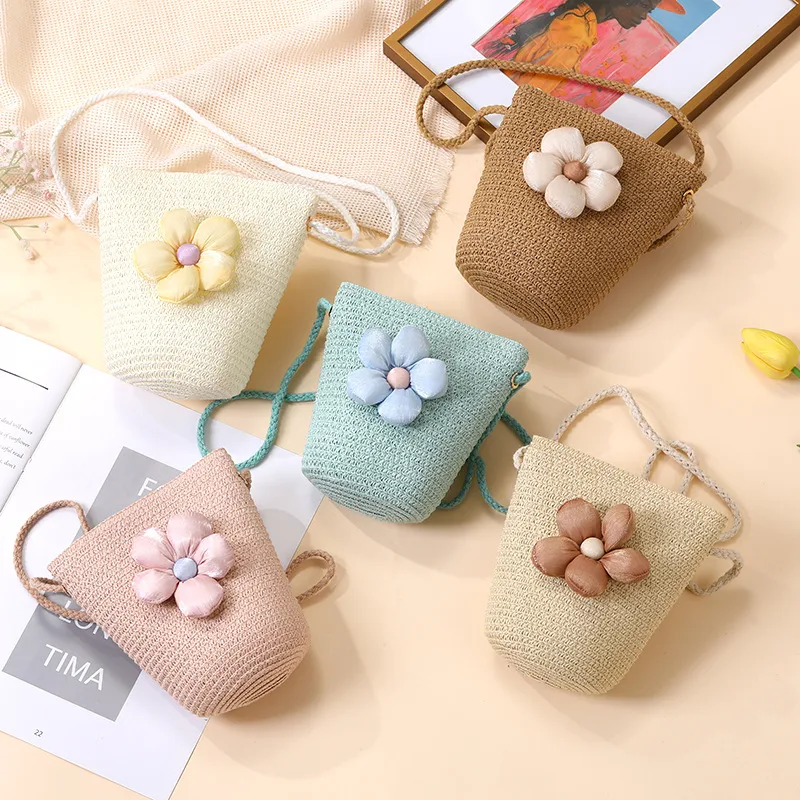 Summer Straw Bag Woven Bag Seaside Beach Cute Children's Straw Bag Tulip Flower Girls' Crossbody Bag display picture 10