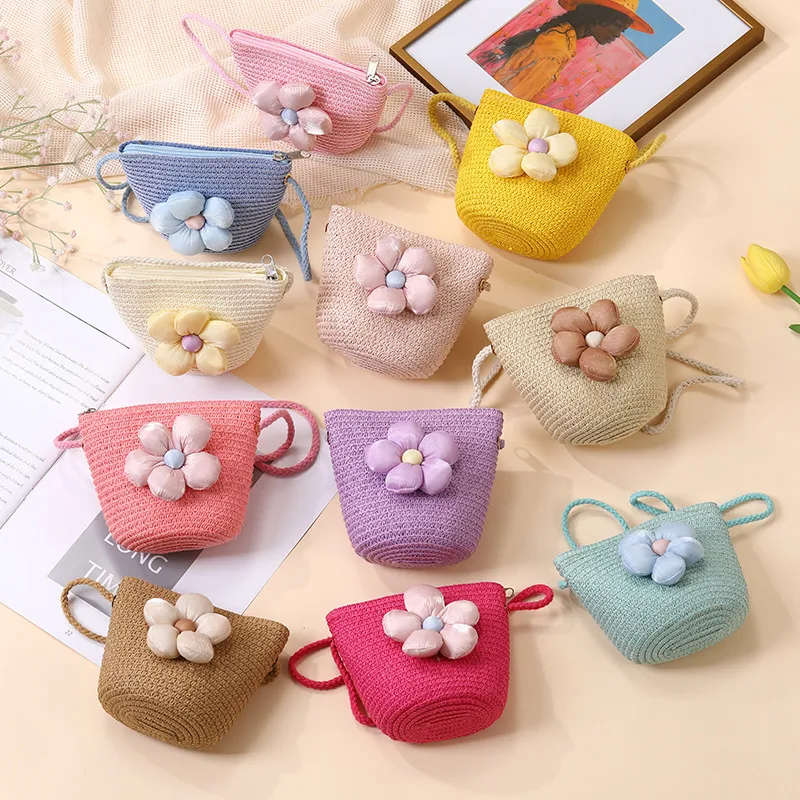 Summer Straw Bag Woven Bag Seaside Beach Cute Children's Straw Bag Tulip Flower Girls' Crossbody Bag display picture 17