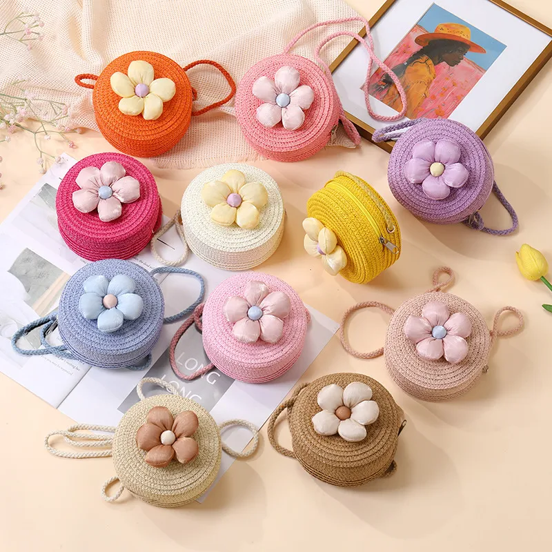 Summer Straw Bag Woven Bag Seaside Beach Cute Children's Straw Bag Tulip Flower Girls' Crossbody Bag display picture 22