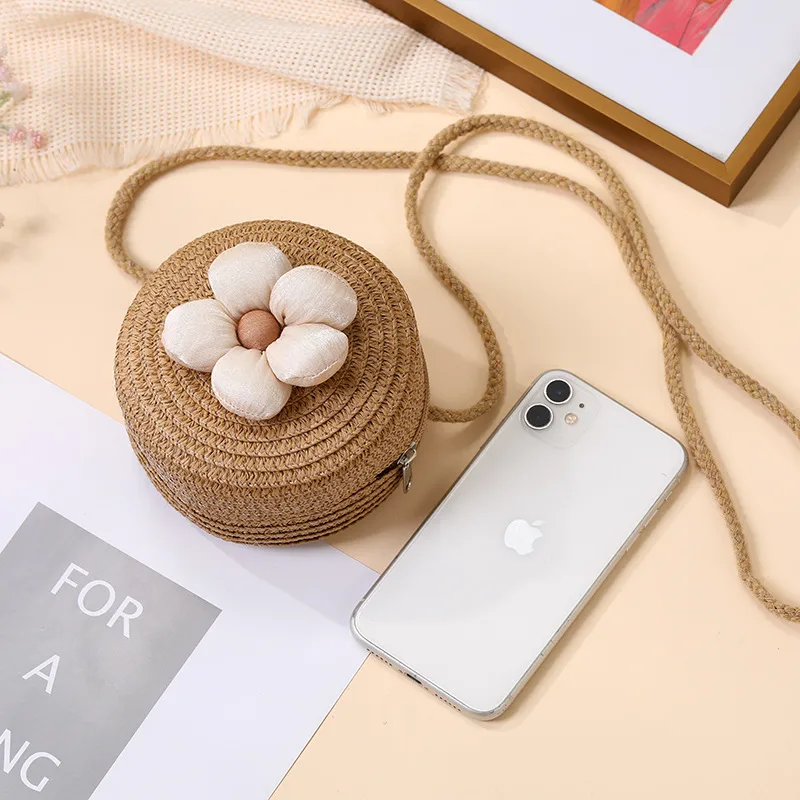 Summer Straw Bag Woven Bag Seaside Beach Cute Children's Straw Bag Tulip Flower Girls' Crossbody Bag display picture 27