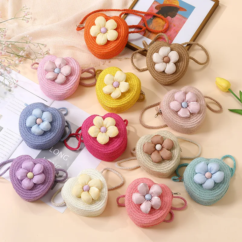 Summer Straw Bag Woven Bag Seaside Beach Cute Children's Straw Bag Tulip Flower Girls' Crossbody Bag display picture 28