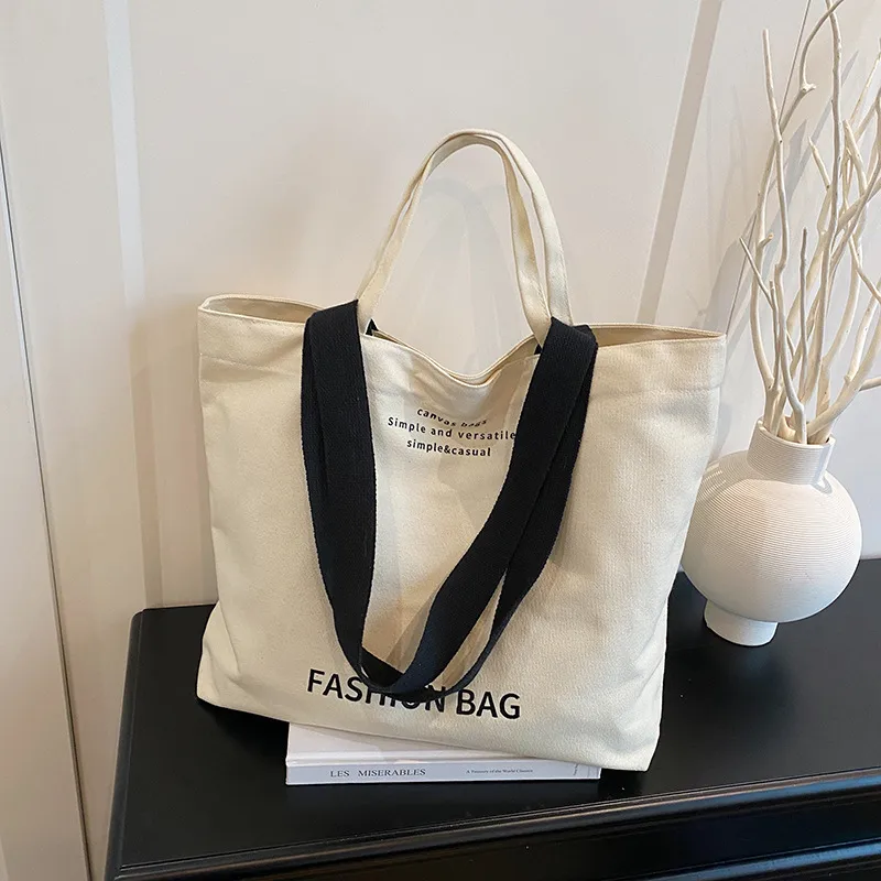 Large Capacity New Style Fashionable Student Class Hand Tote Bag Women's New Simple Casual Canvas Large Bag Shoulder Bag display picture 16