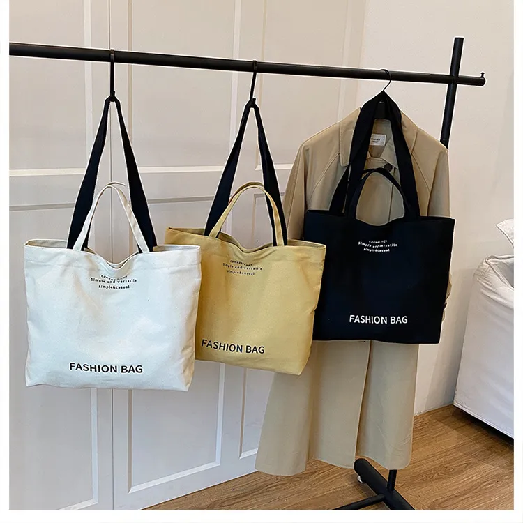 Large Capacity New Style Fashionable Student Class Hand Tote Bag Women's New Simple Casual Canvas Large Bag Shoulder Bag display picture 2
