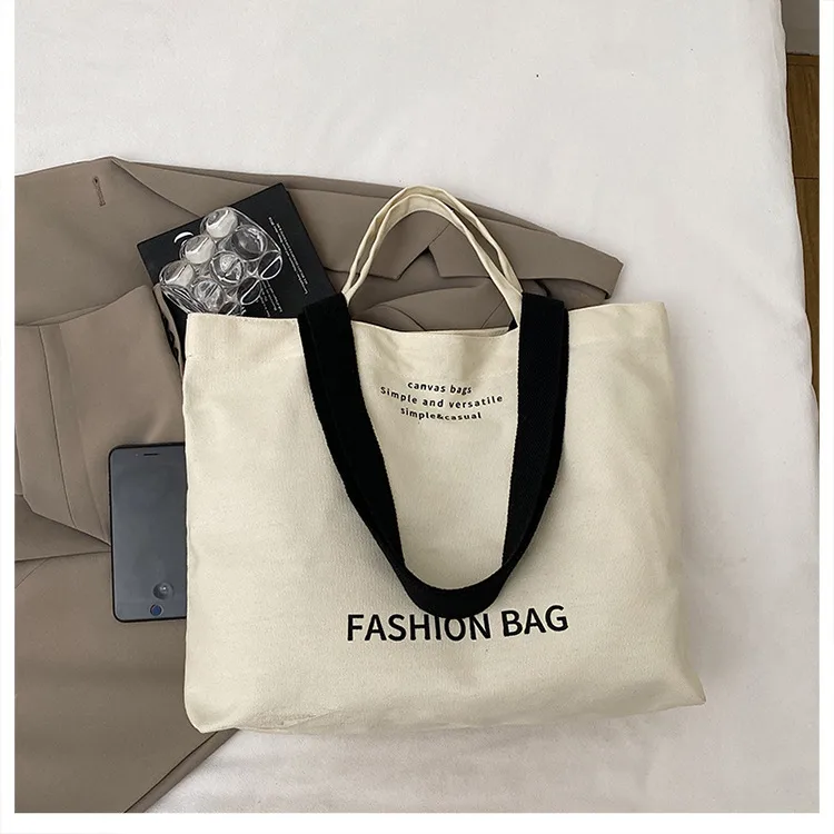 Large Capacity New Style Fashionable Student Class Hand Tote Bag Women's New Simple Casual Canvas Large Bag Shoulder Bag display picture 3