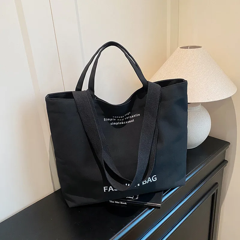 Large Capacity New Style Fashionable Student Class Hand Tote Bag Women's New Simple Casual Canvas Large Bag Shoulder Bag display picture 19
