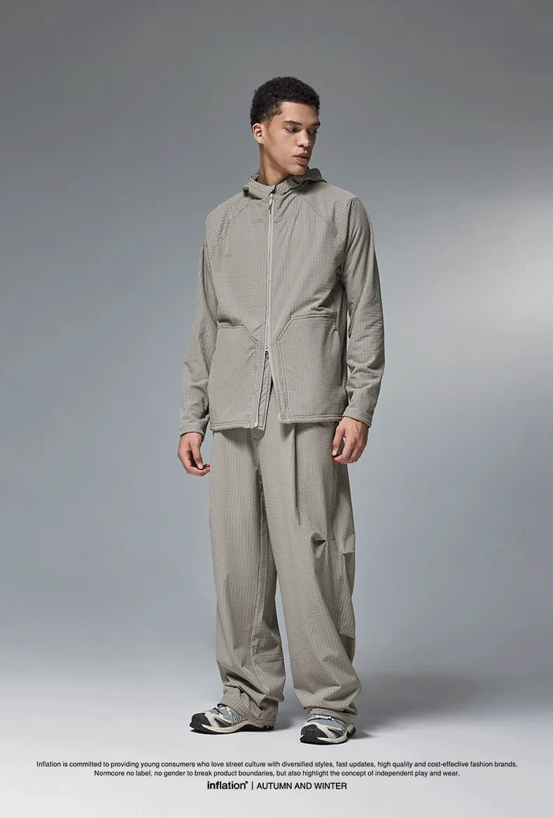 ABS Men's | Square Elastic Velvet Hooded Sports Suit  Autumn And Winter New Sports Zipper Coat Wide Leg Pants display picture 5