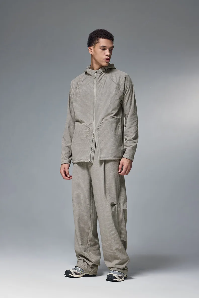 ABS Men's | Square Elastic Velvet Hooded Sports Suit  Autumn And Winter New Sports Zipper Coat Wide Leg Pants display picture 7
