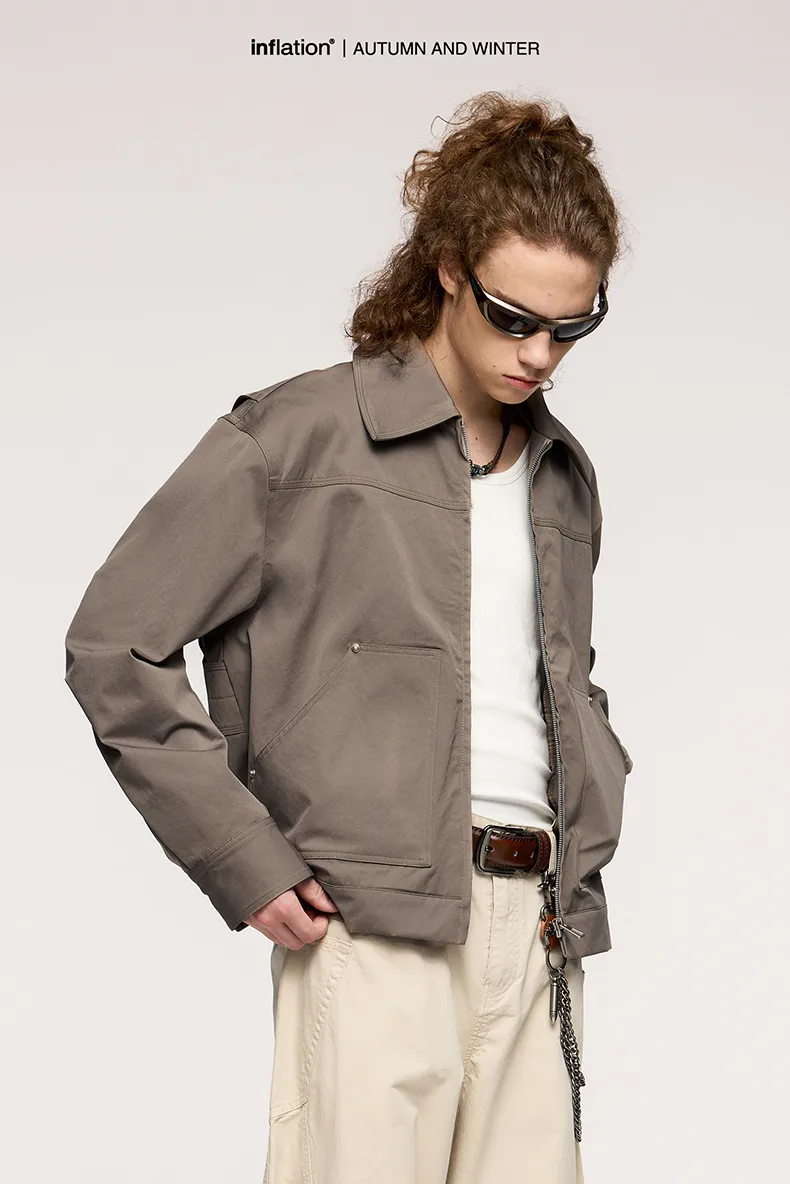 ABS Men's | Stretch Rivet Tooling Short Jacket Coat  Autumn And Winter New Vintage Lapel Logging Tooling display picture 2