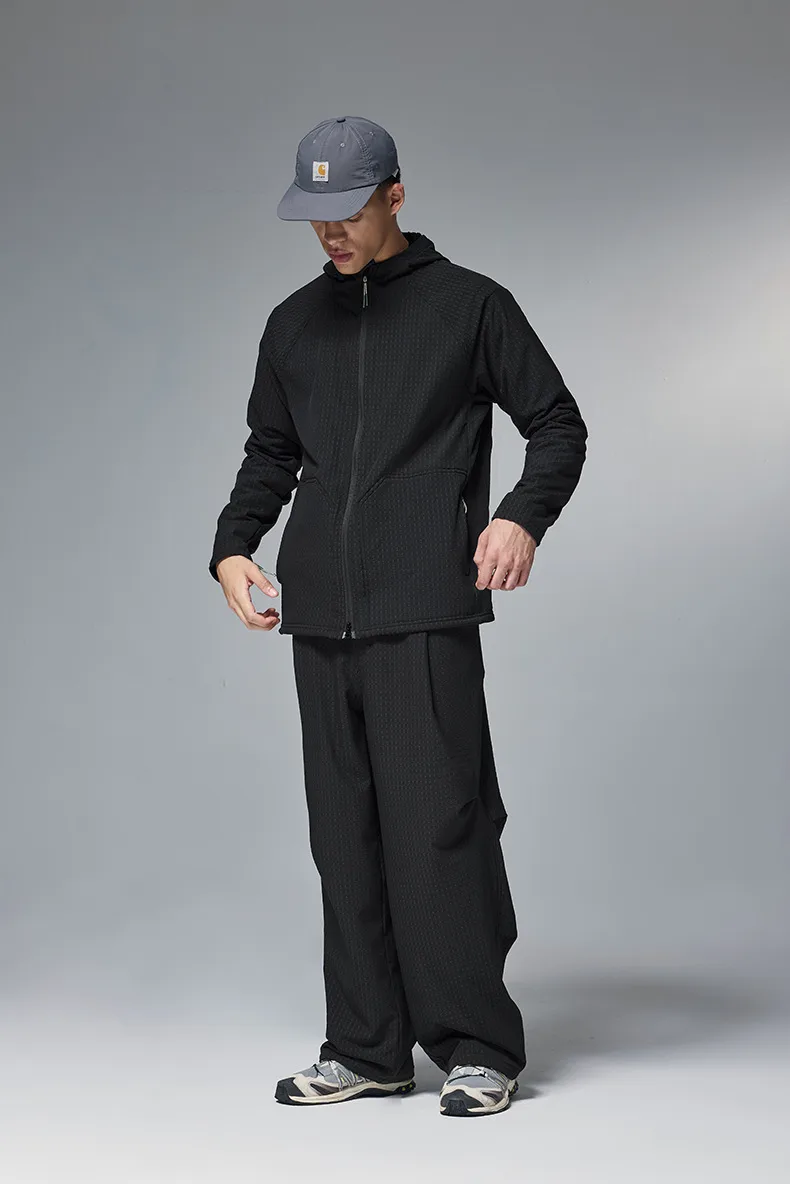 ABS Men's | Square Elastic Velvet Hooded Sports Suit  Autumn And Winter New Sports Zipper Coat Wide Leg Pants display picture 21