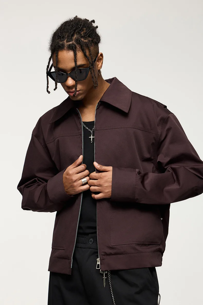 Jiezhan Men's Wear | Elastic Rivet Tooling Short Jacket  Men's Spring And Autumn Coat Lapel Logging Tooling display picture 7