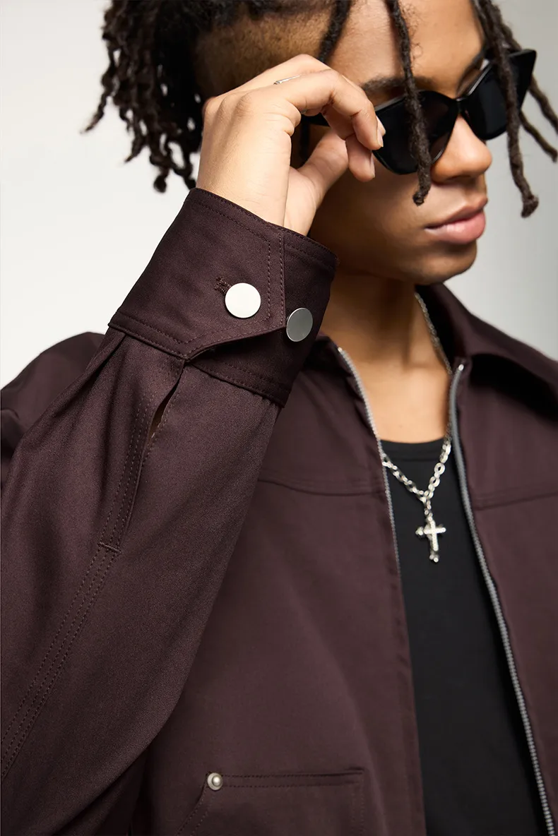 Jiezhan Men's Wear | Elastic Rivet Tooling Short Jacket  Men's Spring And Autumn Coat Lapel Logging Tooling display picture 8