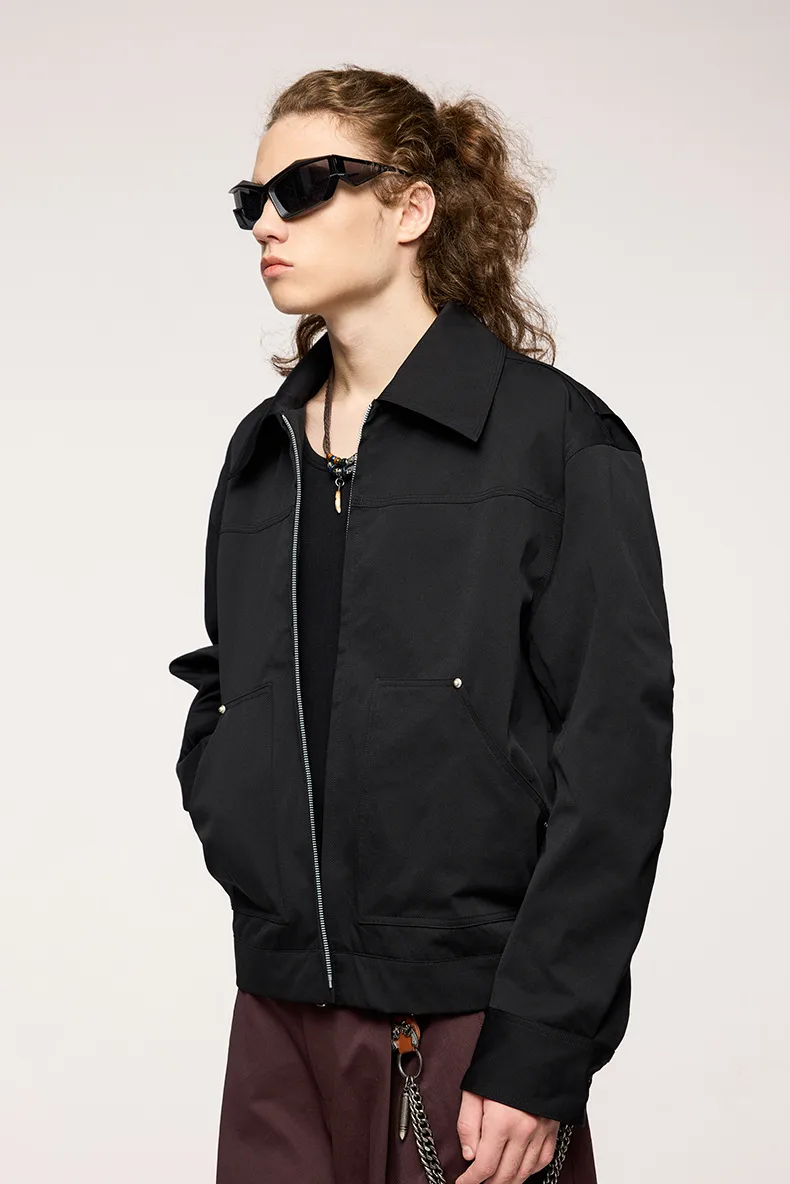 Jiezhan Men's Wear | Elastic Rivet Tooling Short Jacket  Men's Spring And Autumn Coat Lapel Logging Tooling display picture 10