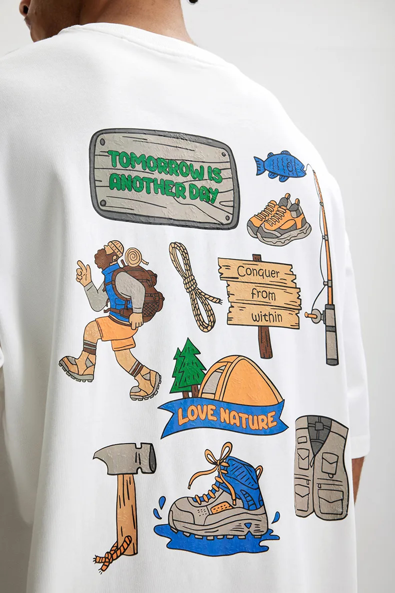 Jie Zhan Men's Wear | Foam Stereo Printed T-shirt  New 265G Heavy Brand Loose Crewneck Short Sleeve display picture 13