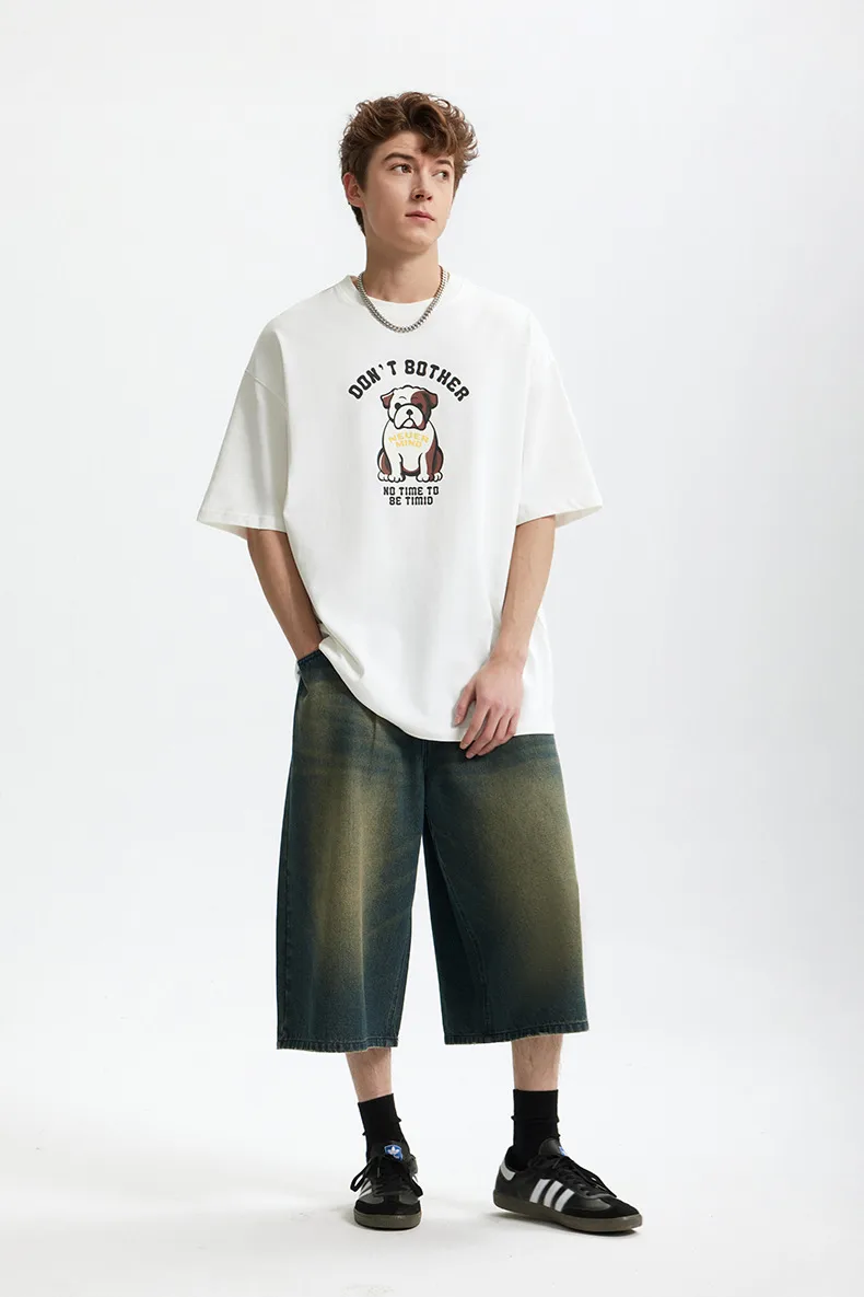 Jie Zhan Men's Wear | Fa Dou Fun Printed T-shirt  Spring/Summer New American Retro Heavy Casual Short Sleeve display picture 2