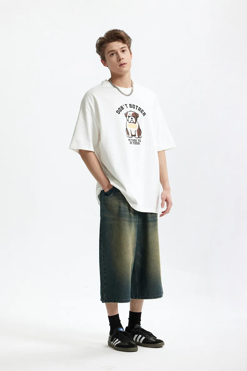 Jie Zhan Men's Wear | Fa Dou Fun Printed T-shirt  Spring/Summer New American Retro Heavy Casual Short Sleeve display picture 4