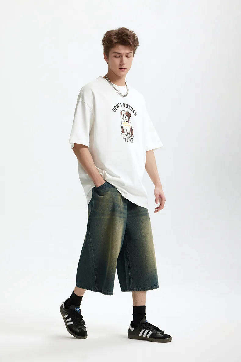Jie Zhan Men's Wear | Fa Dou Fun Printed T-shirt  Spring/Summer New American Retro Heavy Casual Short Sleeve display picture 5