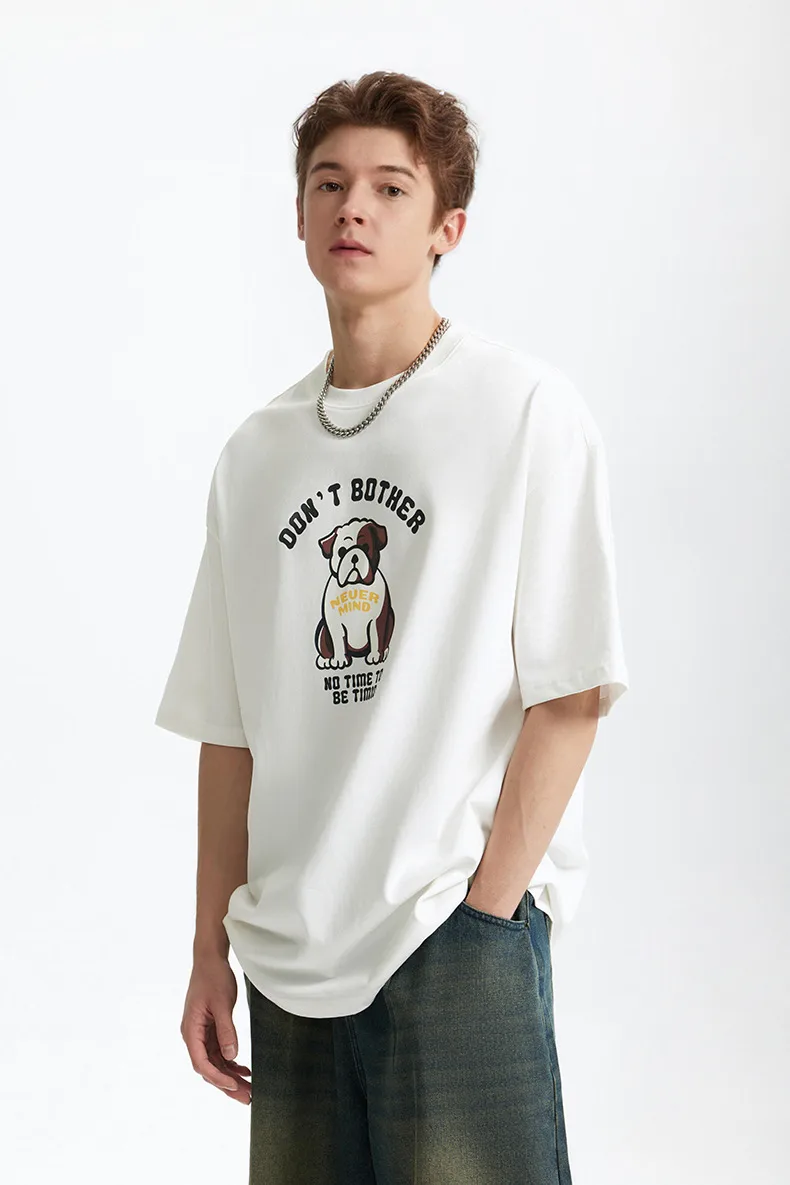 Jie Zhan Men's Wear | Fa Dou Fun Printed T-shirt  Spring/Summer New American Retro Heavy Casual Short Sleeve display picture 8