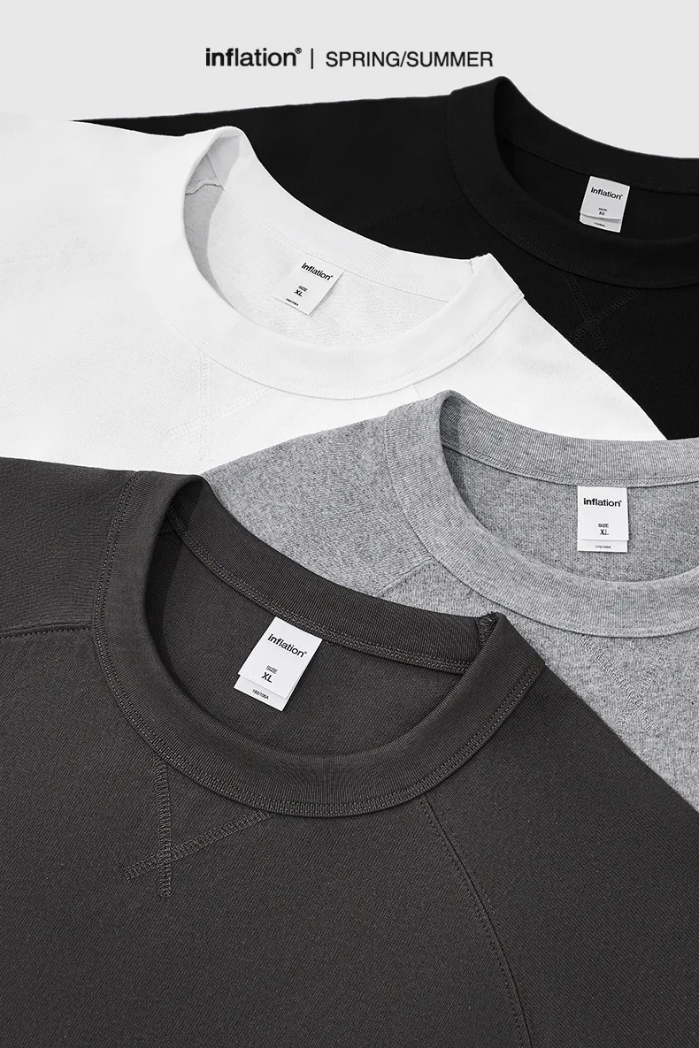 Jie Zhan Men's Wear | Heavy Hemp Cotton American Shoulder T-shirt  Spring/Summer New Hems Split 250g Retro Short Sleeve display picture 2