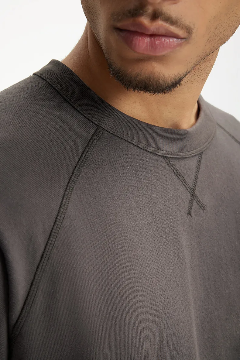 Jie Zhan Men's Wear | Heavy Hemp Cotton American Shoulder T-shirt  Spring/Summer New Hems Split 250g Retro Short Sleeve display picture 14