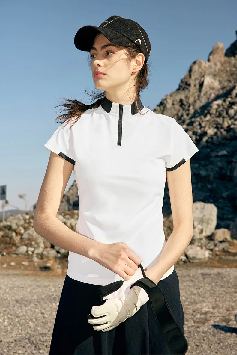 Jie Zhan Women's Wear | Zipper T-shirt  Spring/Summer New Lightweight Cool Golf Tennis Commuter Stitching Short Sleeve display picture 4