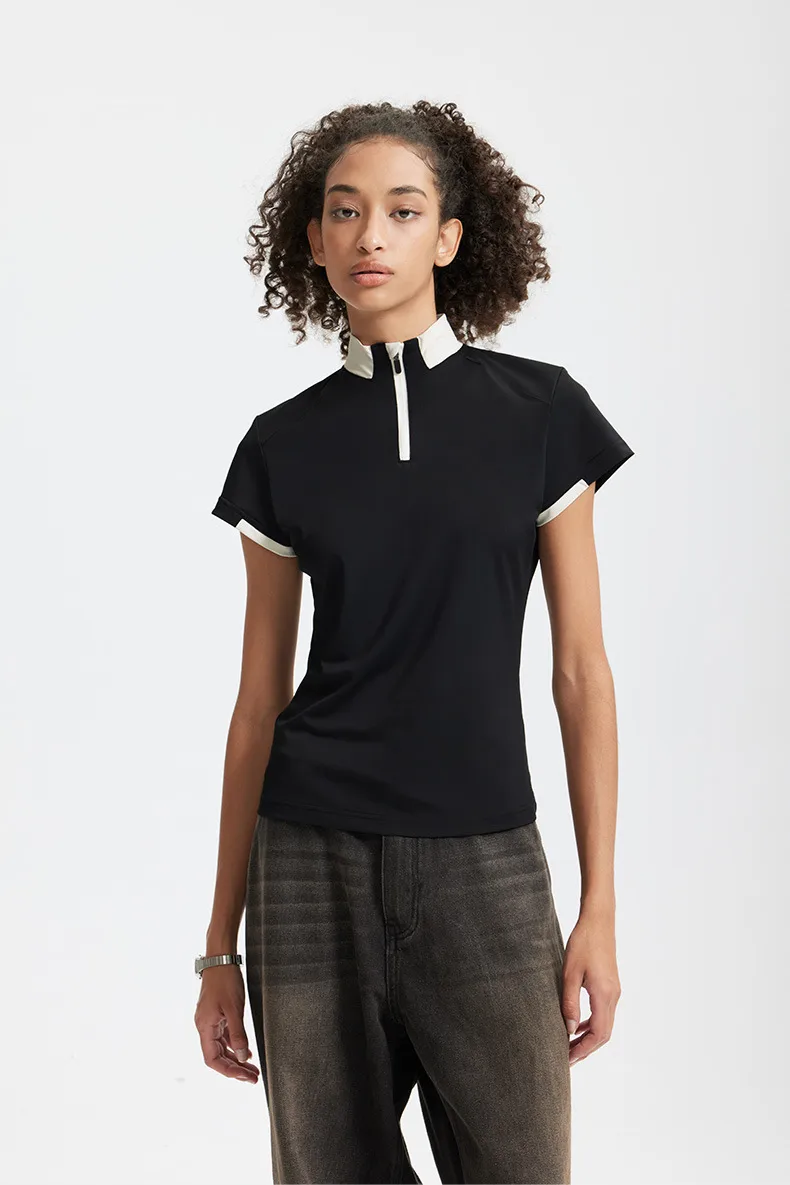 Jie Zhan Women's Wear | Zipper T-shirt  Spring/Summer New Lightweight Cool Golf Tennis Commuter Stitching Short Sleeve display picture 11
