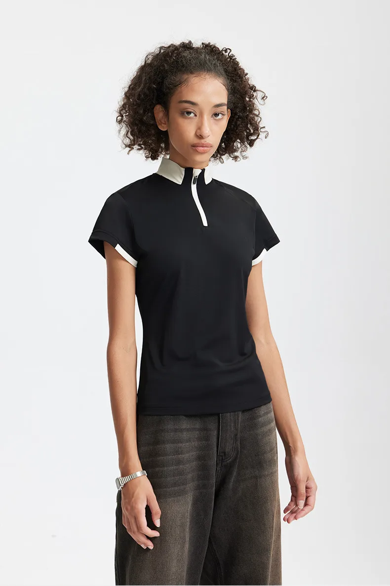 Jie Zhan Women's Wear | Zipper T-shirt  Spring/Summer New Lightweight Cool Golf Tennis Commuter Stitching Short Sleeve display picture 10