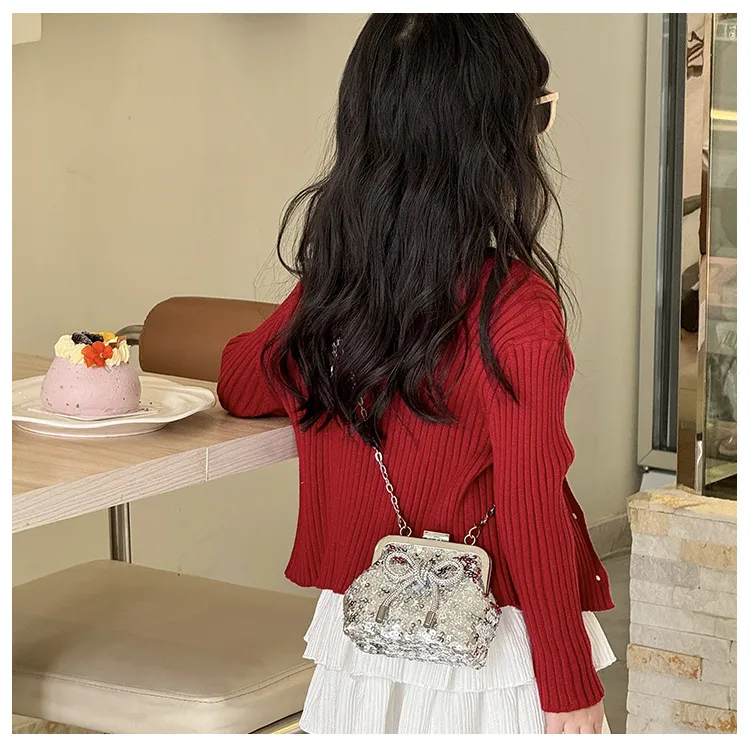 Fashion Sequins Girl Shoulder Bag Cute Bow Clip Mini Baby Messenger Bag New Chain Children's Bag display picture 4