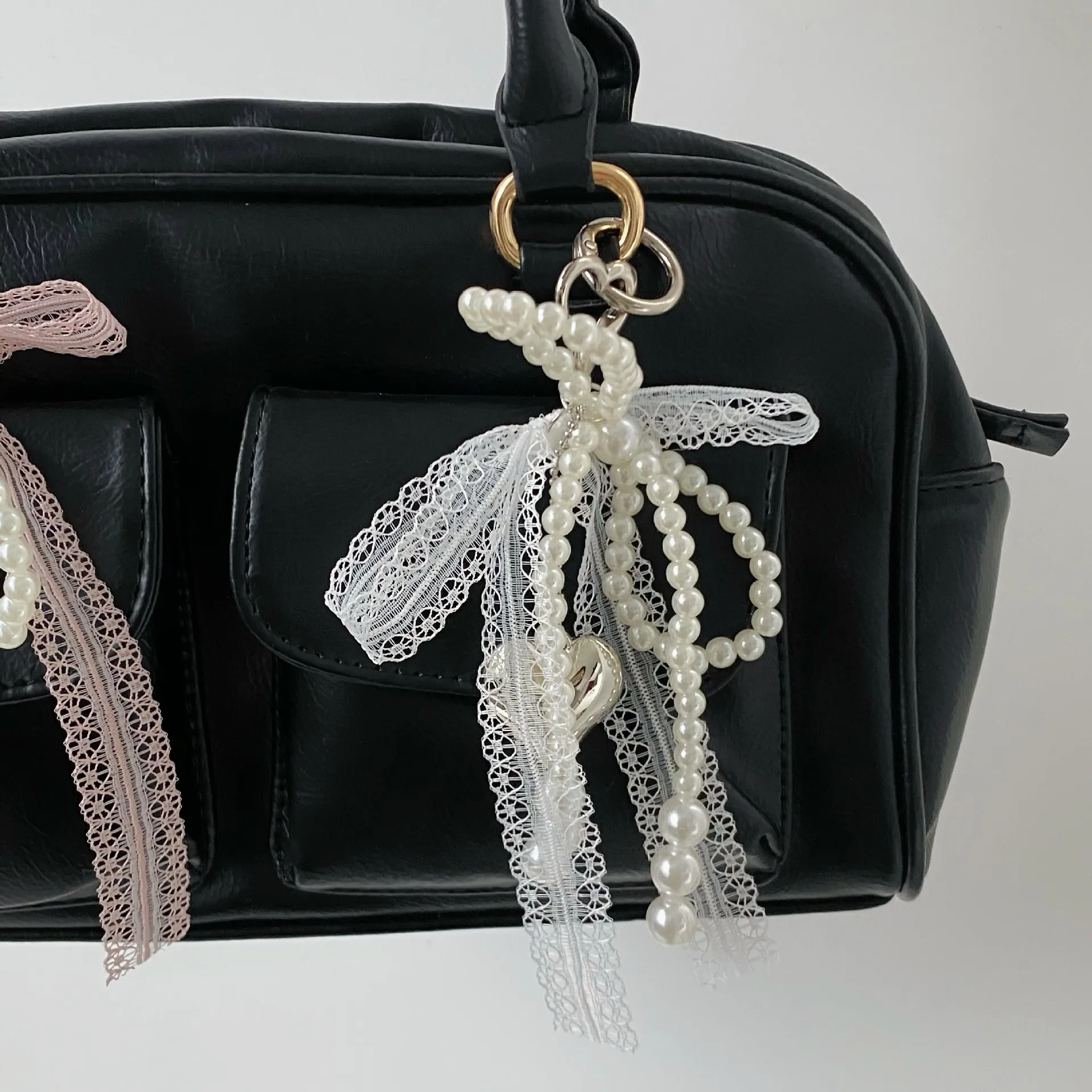 Girl's Heart Lace Pearl Bow Bag Pendant Ins Style Keychain AirPods Accessories Love Pendant display picture 3