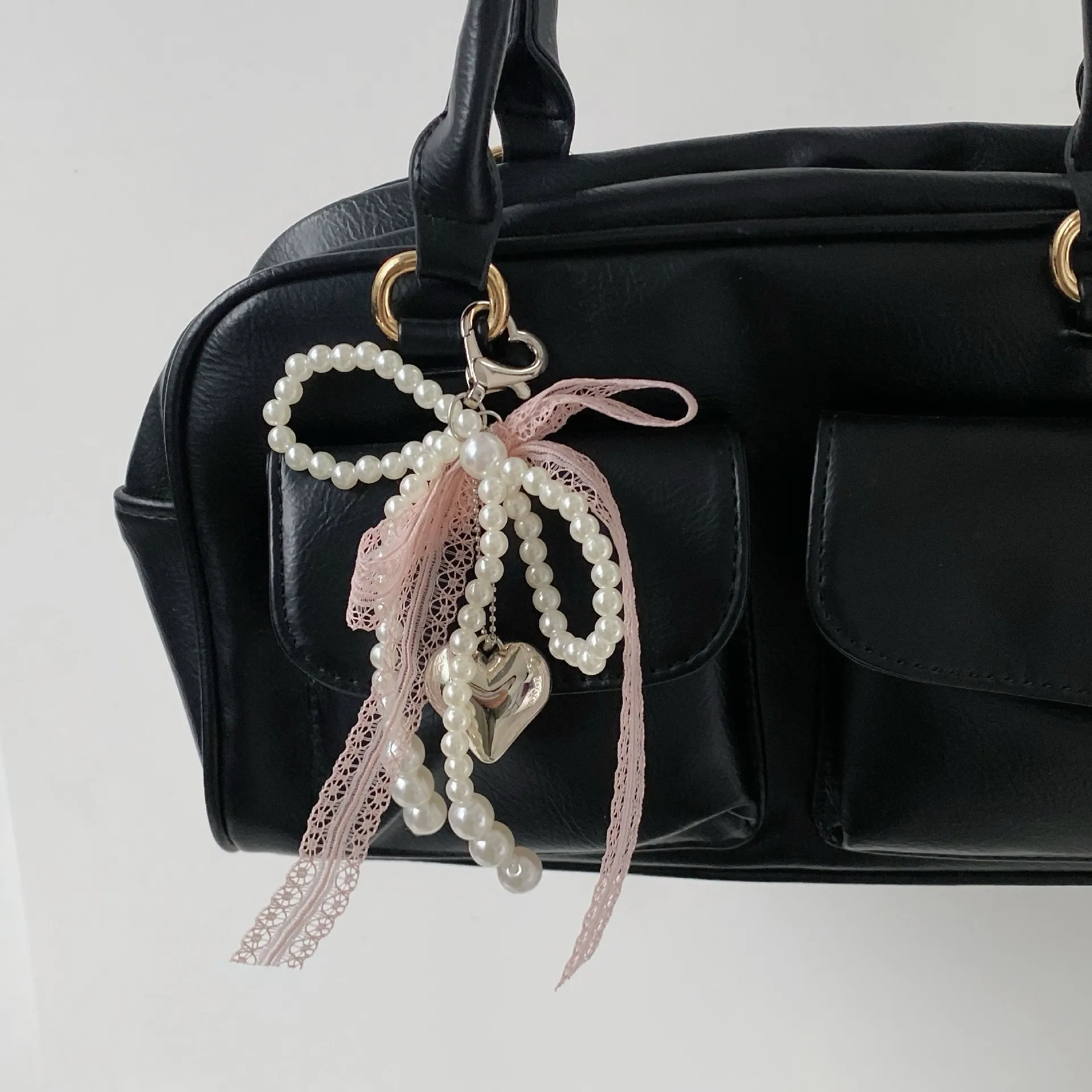 Girl's Heart Lace Pearl Bow Bag Pendant Ins Style Keychain AirPods Accessories Love Pendant display picture 2