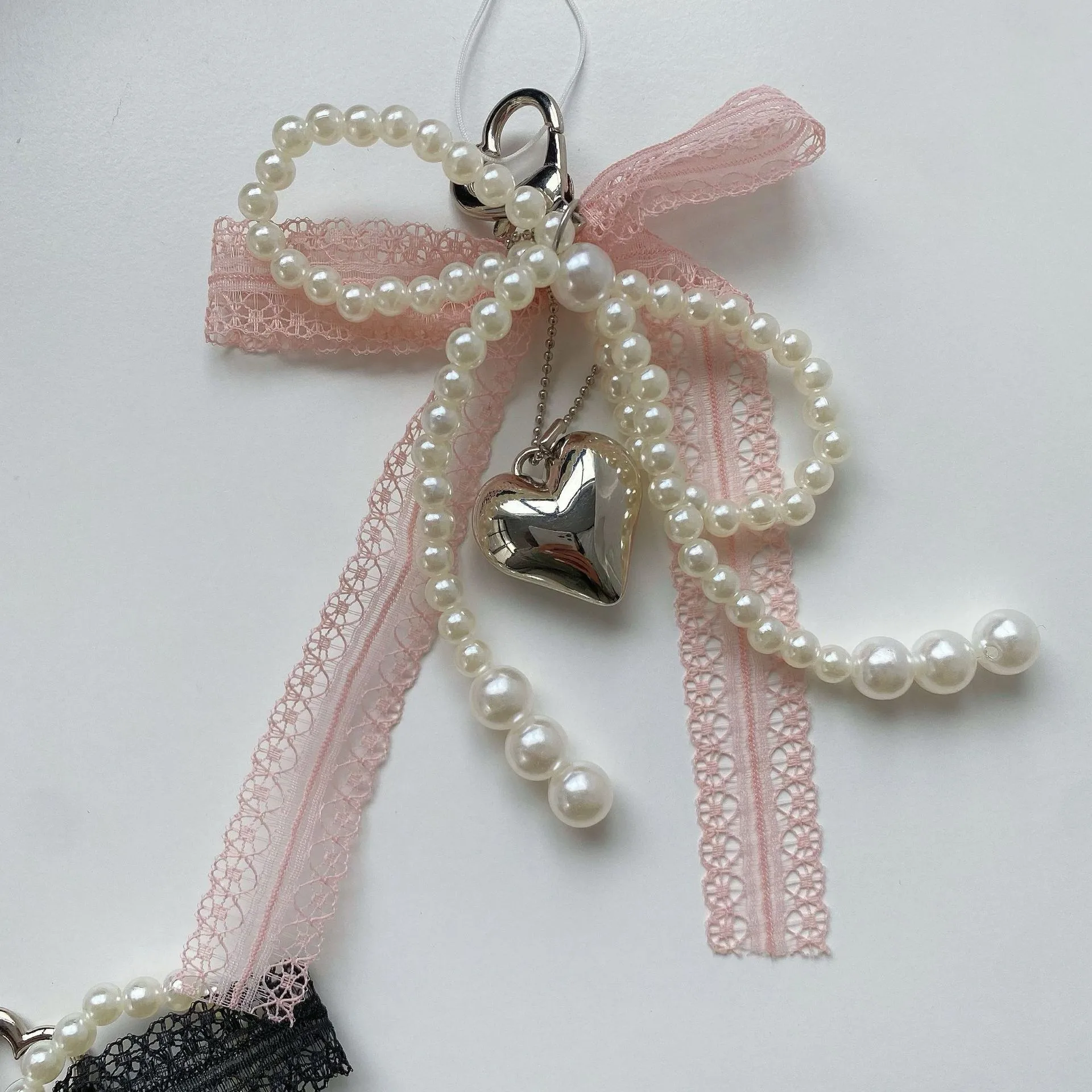 Girl's Heart Lace Pearl Bow Bag Pendant Ins Style Keychain AirPods Accessories Love Pendant display picture 7