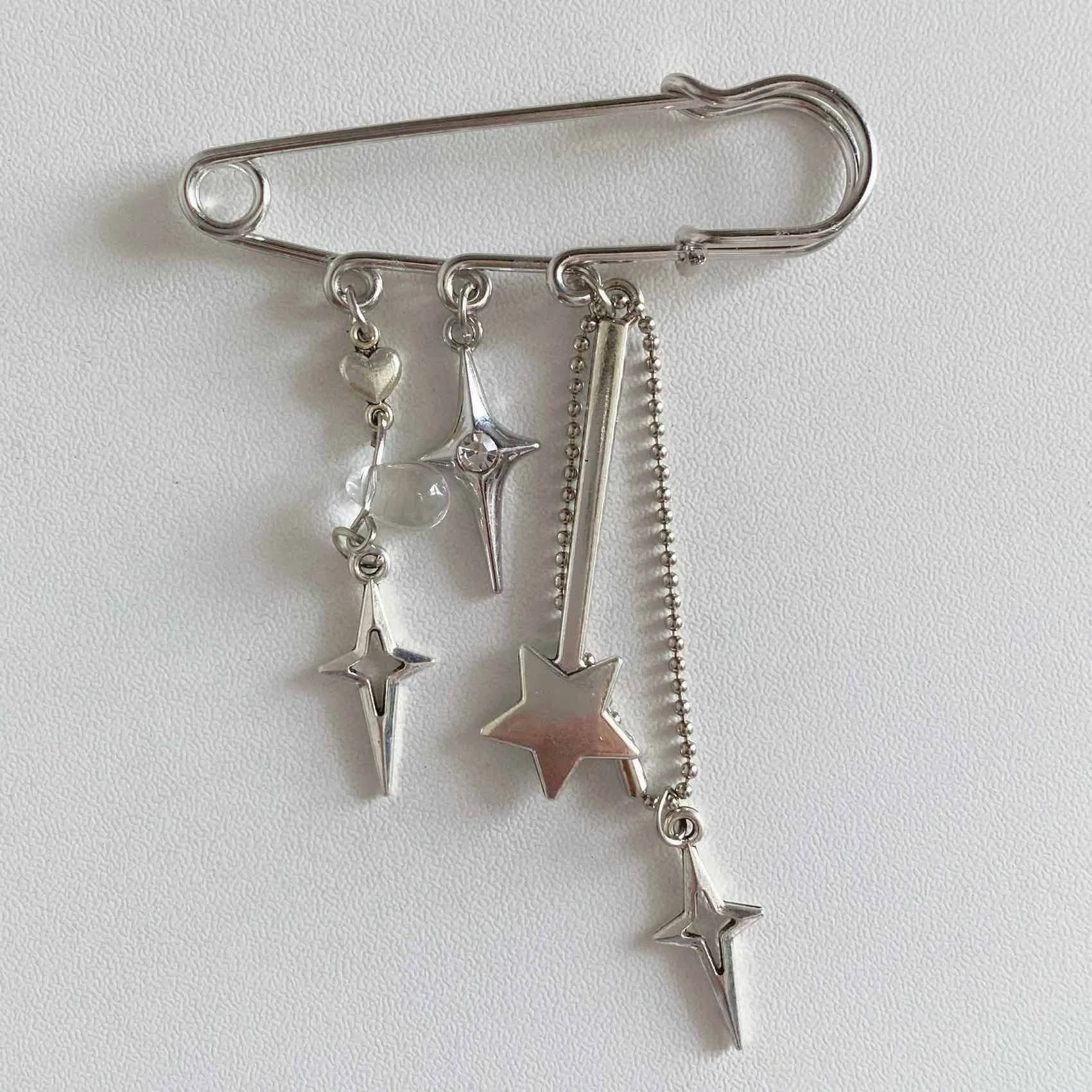 Star Mans Pin Ins Han Feng Blogger Girlfriend Couple Metal Style Y2K Silver Love Keychain Bag Pendant display picture 11