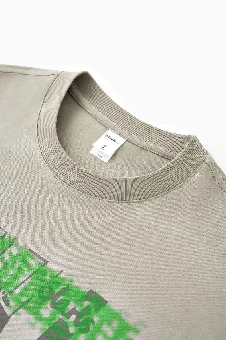 Jie Zhan Men's Wear | Boxy Short Wash Cut Print T-shirt 25 Spring/Summer New American Heavy Short Sleeve Five-point Sleeve display picture 14