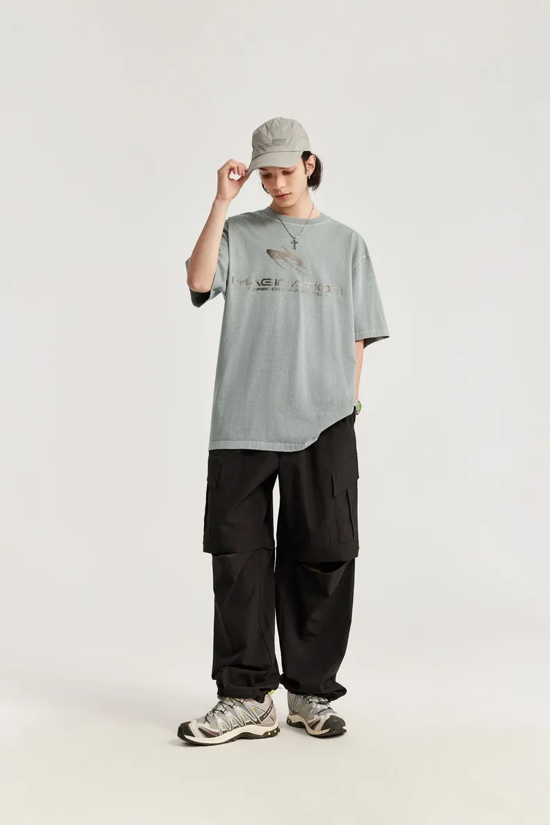 Jie Zhan Discount Store | Titanium Bright Face Wash Water Abraded T-shirt  Spring/Summer Fashion Brand Loose Street Short Sleeve Jacket display picture 7