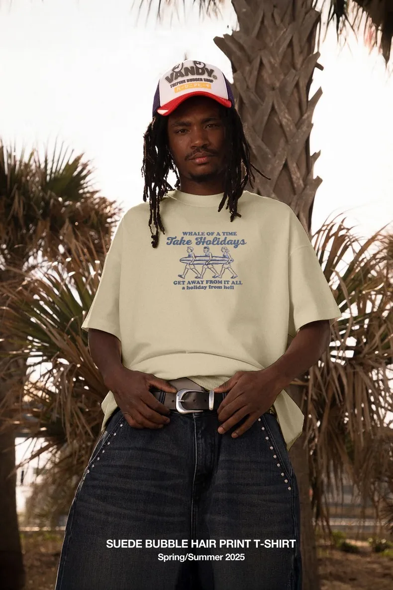 Jie Zhan Men's Wear | Summer Vacation Surfing Printed T-shirt 25 Spring And Summer New American Street Crewneck Short Sleeve Jacket Men display picture 2